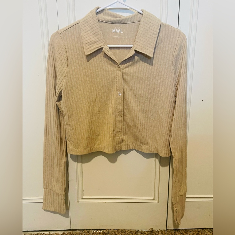 Madewell Ribbed Cropped Long-Sleeve Polo Shirt